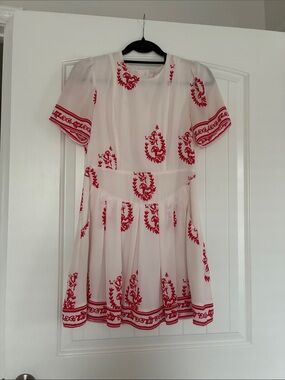 Tularosa White Mini Dress with Red Embroidered Motifs